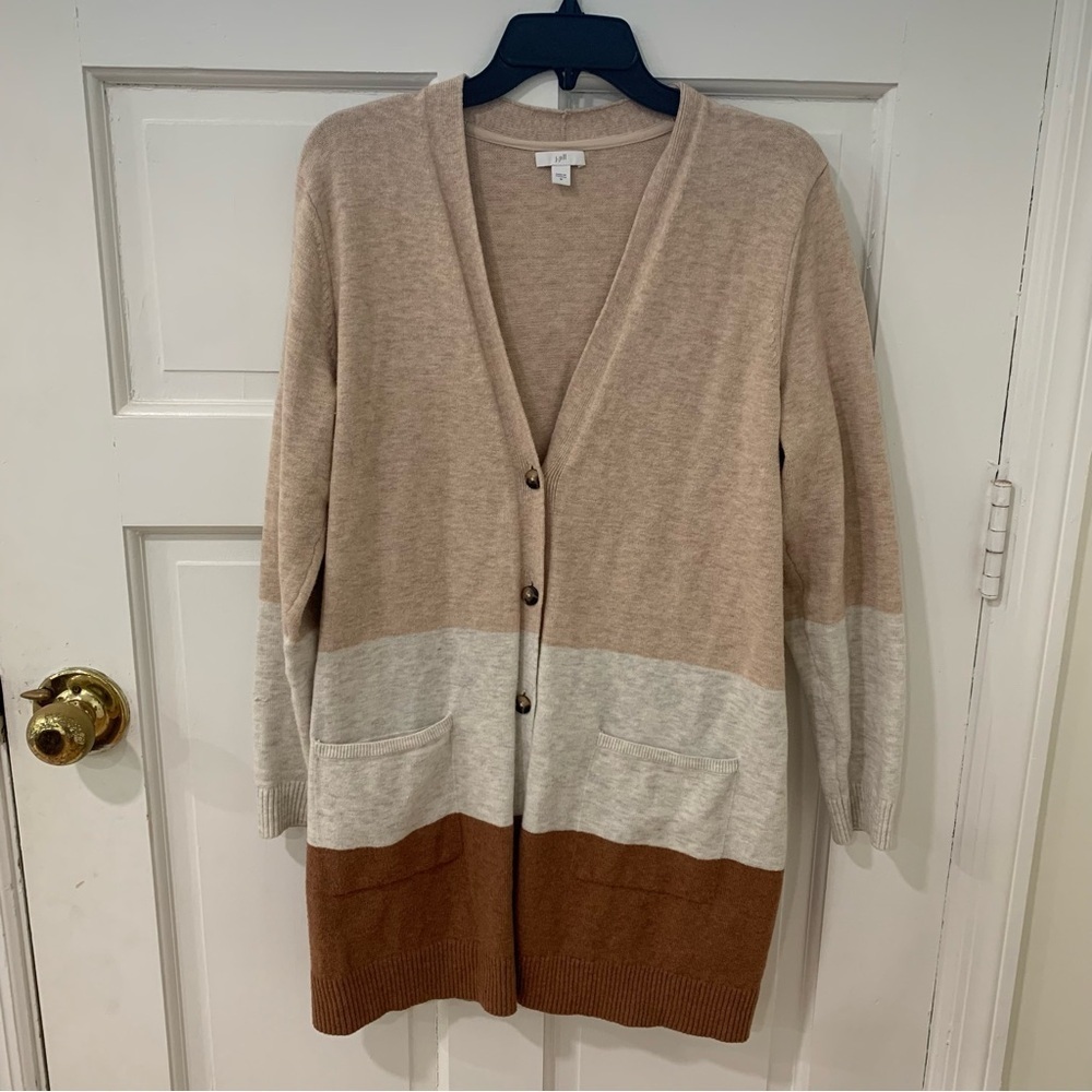 J. Jill Neutral Color Block Long Line Button Front‎ Cardigan Sweater Size Medium
